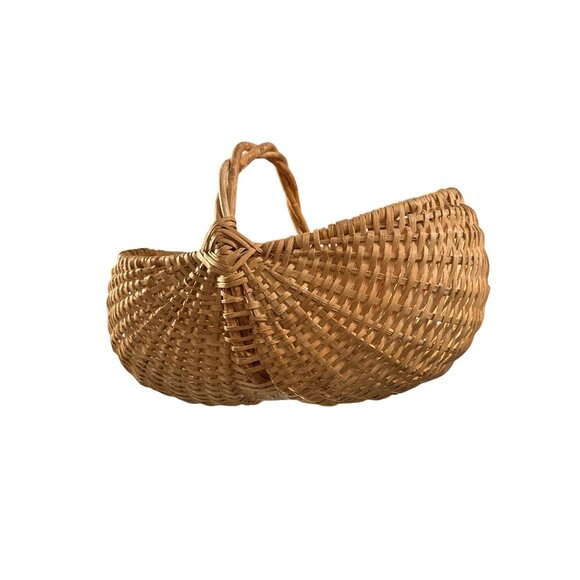 Vintage Large Hand Woven Buttocks Basket Intricate Twisted Grapevine Handle - Picture 2 of 8